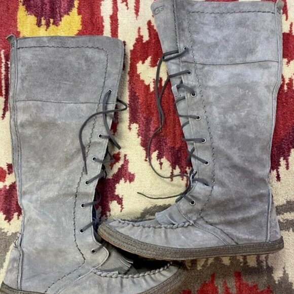 Womans Ugg Australia Mid Calf Lace up Leather boots size 10 Excellent - Picture 2 of 6